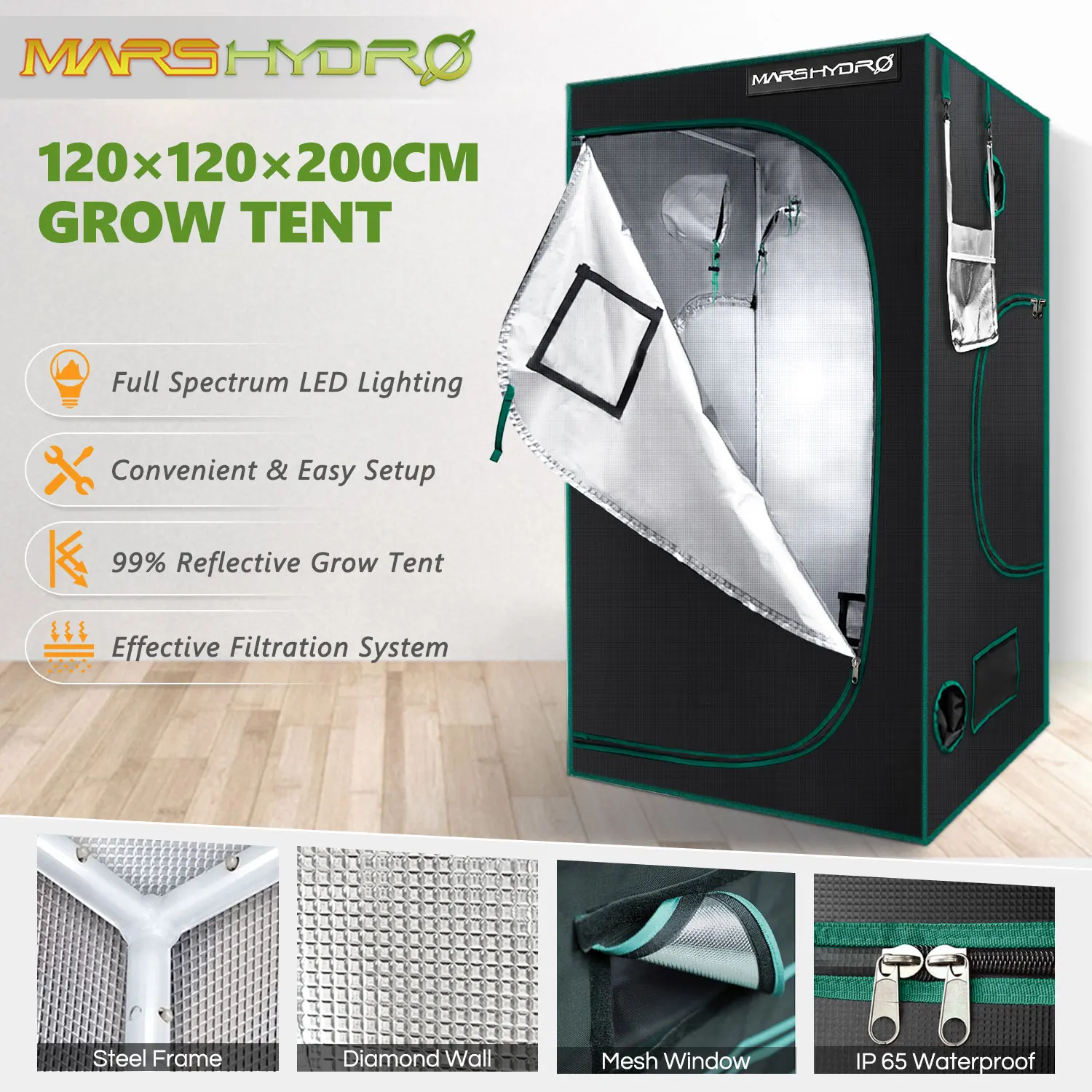 1680D Marshydro Grow Tent/Box 120*120*200 cm for Hydroponics Indoor LED Grow System