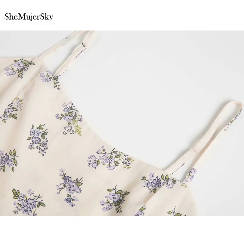 SheMujerSky Для женщин элегантный, на бретельках пляжное платье летние каникулы Цветочный принт женское платье-миди vestidos
