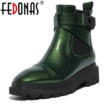 

FEDONAS 2019 Brand Women Buckles Ankle Boots Thick Heels Autumn Winter Motorcycle Boots Platforms Short Ladies Shoes Woman