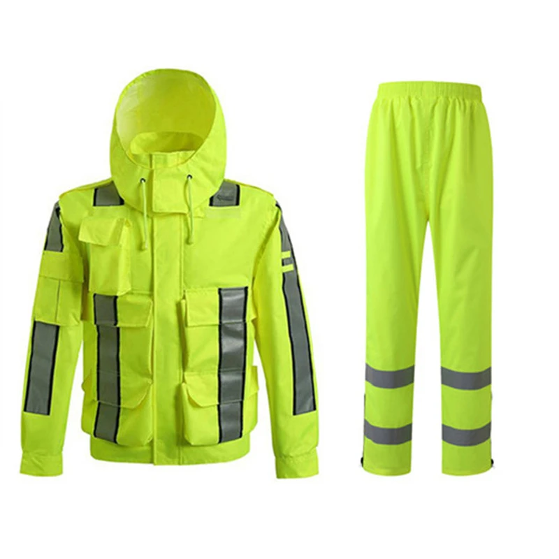 Hi Vis chubasquero de trabajo para chaqueta de lluvia, pantalones reflectantes, de tráfico de carga, fluorescentes, envío gratis|Conjuntos hombres| - AliExpress