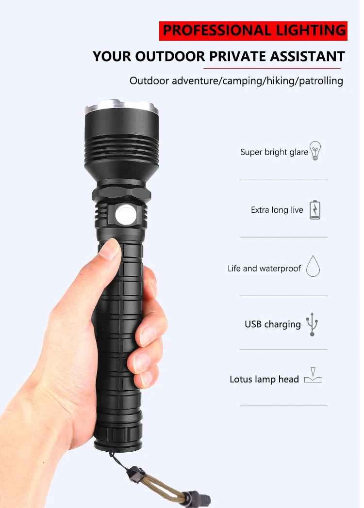 EZK20 дропшиппинг светодиодный фонарик P50/P70 Zoom Handhold фонари 18650/26650 батарея напоминание для внутреннего/наружного использования