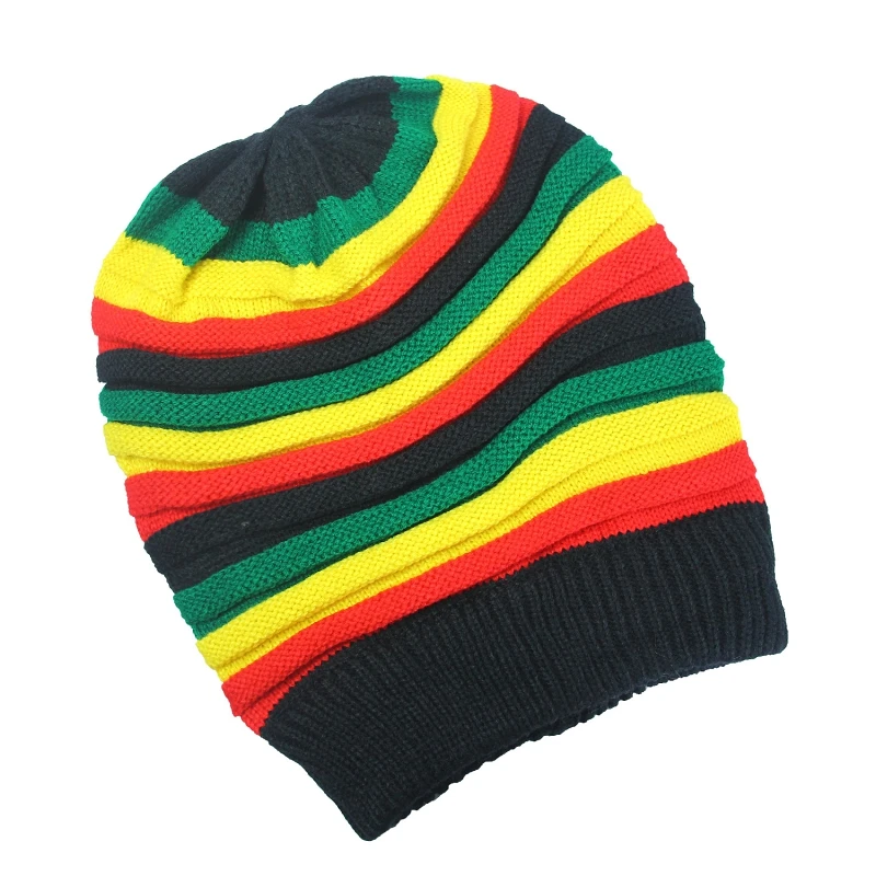 Jamaica regae Gorro Rasta Стильная кепка pello хип-хоп мужские зимние шапки женские красные желтые зеленые черные осенние модные женские вязаные кепки - Цвет: Многоцветный