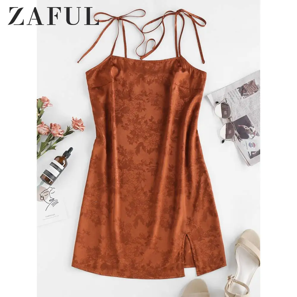 Женское жаккардовое платье на бретельках ZAFUL элегантное мини-платье однотонное