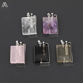 

Natural Amethysts Quartz Turned Perfume Bottle Pendant,Quartz Crystal Silvery Stainless Steel Essential Oil Jewelry SA-28AMCE