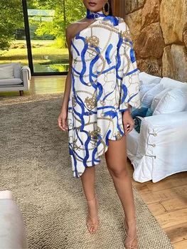 

Africa Dress One Shoulder Long Sleeve Mini Sun Dress Cover Up Beach Woman Beach Wear Pareos De Playa Mujer Tunic Beach Dress