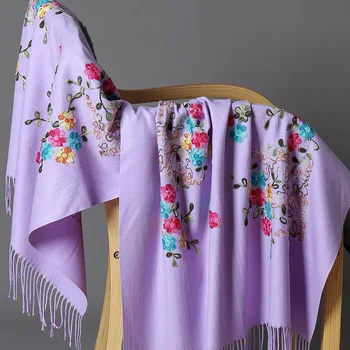 

Plus Size New Winter Warm Solid Scarf For Women/Lady Soft Cashmere Pashmina Shawls Flower Embroidery Cashmere Female Wraps Capes