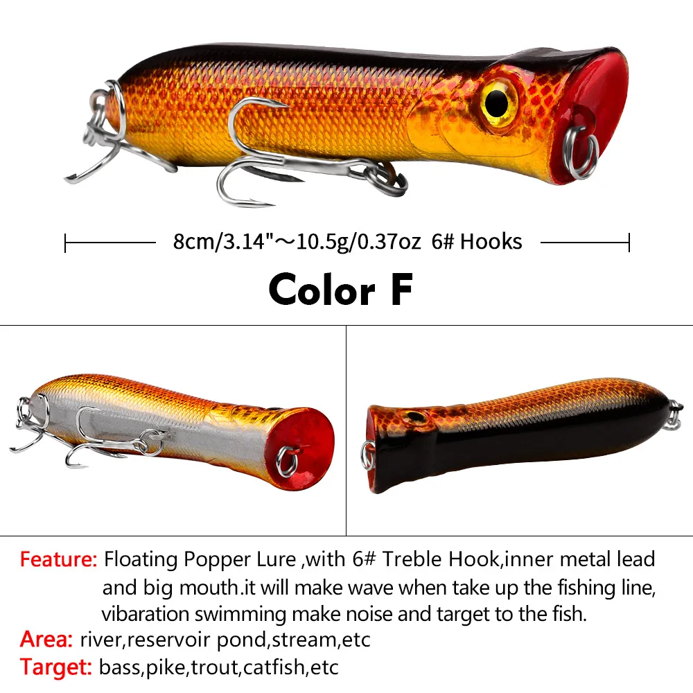 12 cm 42g grand Popper leurre dur 6 couleurs Topwater flottant leurres De pêche manivelle vairon natation De pêche Wobbler pêche en mer  18