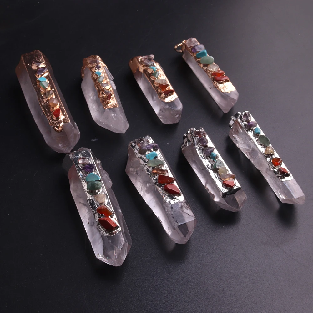 

12PCS 7 Chakra White Crystal Pillar Pendants Natural Stone Necklace Pendant Orgone Energy Amulet Pendulum Jewelry Radiesthesia