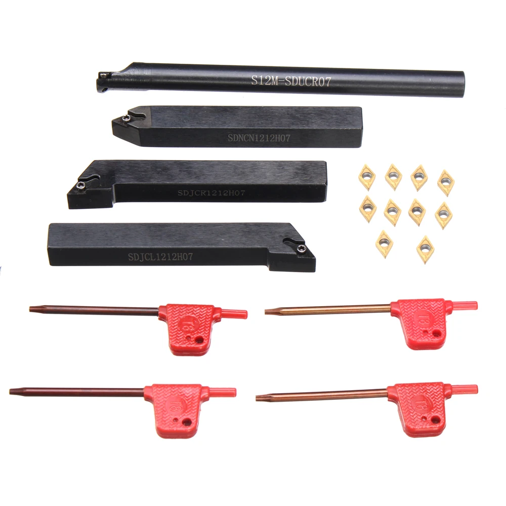 

Hot New 12mm 4Pcs CNC Lathe Turning Tool Holder + 10Pcs DCMT070204 Carbide Inserts + 4Pcs Wrenches