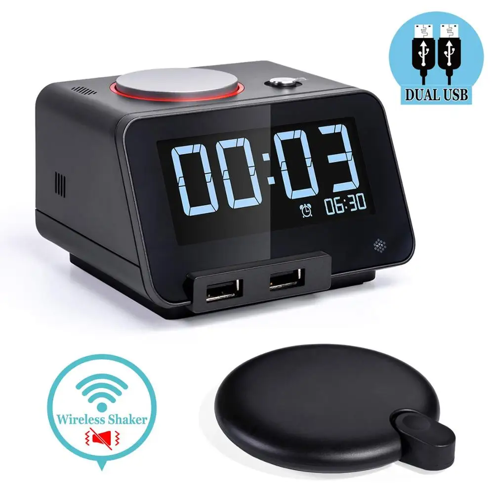 Table-Clock Alarm Speaker Vibration Homtime Sleepers Deaf Disorder USB Hearing Heavy