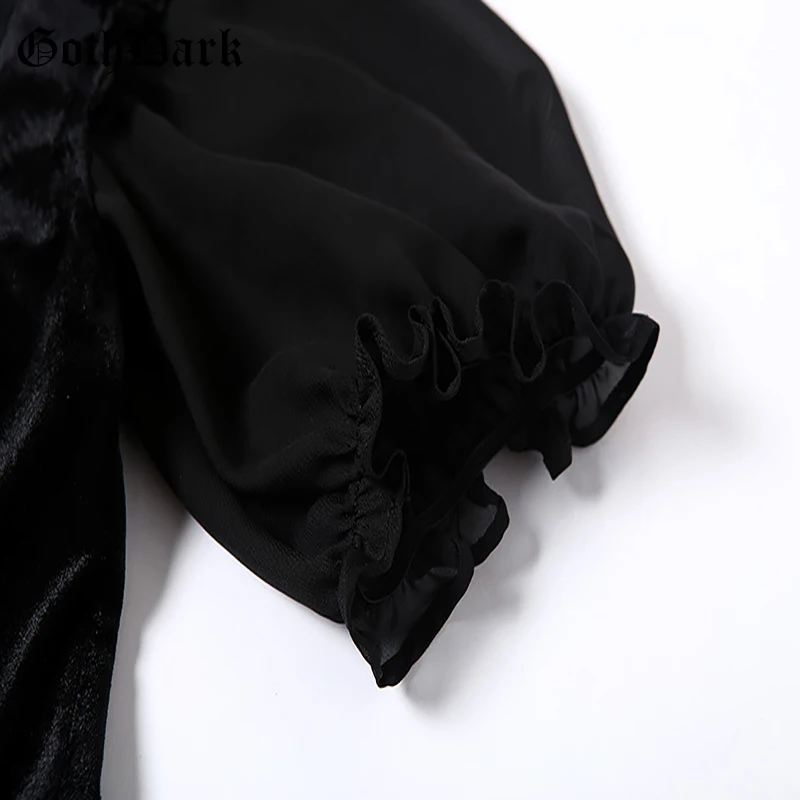 Готический Темный винтажный в стиле панк готика платья для женщин Harajuku Элегантный Осень Бандаж с пышными рукавами эстетическое платье Плиссированное прозрачное