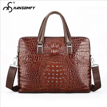 

Crocodile Pattern Men Handbag Laptop Bag Large Capacity Briefcase Business Shoulder Messenger Bags Cross Section Genuine Leather