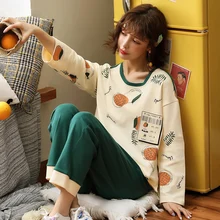 Новейшие пижамы большого размера, M-4XL, женская пижама, Женский пижамный комплект, пижама с длинными рукавами, весенняя и осенняя Женская хлопковая одежда для сна