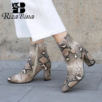 

RIZABINA Size 32-43 Women Ankle Boots Fashion Serpentine Zipper High Heel Winter Shoes Woman Warm Sexy Party Lady Footwear