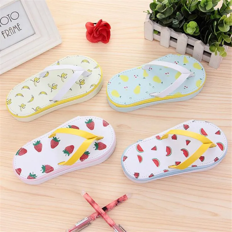  Fruits Print Storage Bags Creative Slipper Shape Pencil Case Men And Women Stationery Pencil Case L