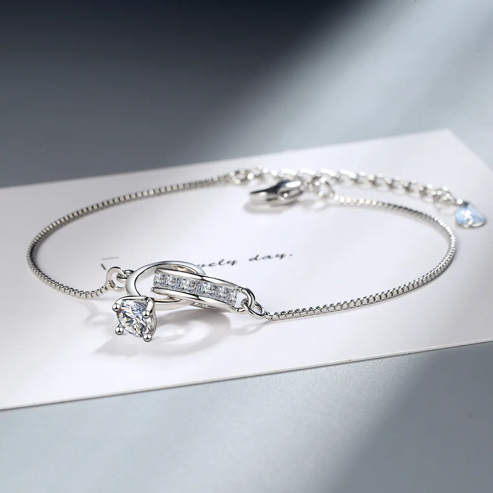 925 Sterling Silver Zircon Double Circle Charm Bracelet&Bangle For Women Elegant Wedding Jewelry Pulseras sl130 - Image 3