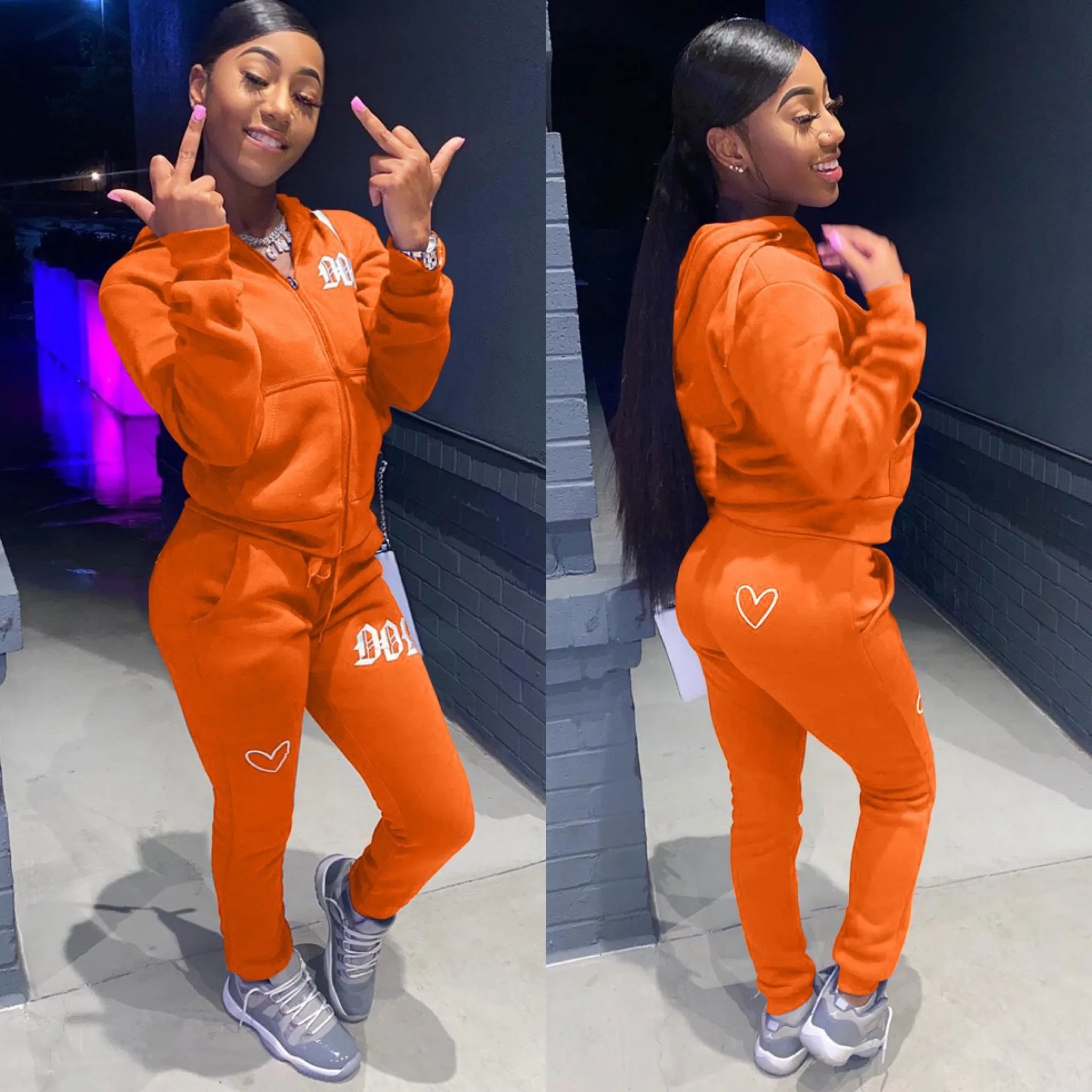 

Fall New Two Piece Set Women Outfits Letter Embroidery Tracksuit Zipper Hoodies Jogger Pants Matching Set Sweatsuit