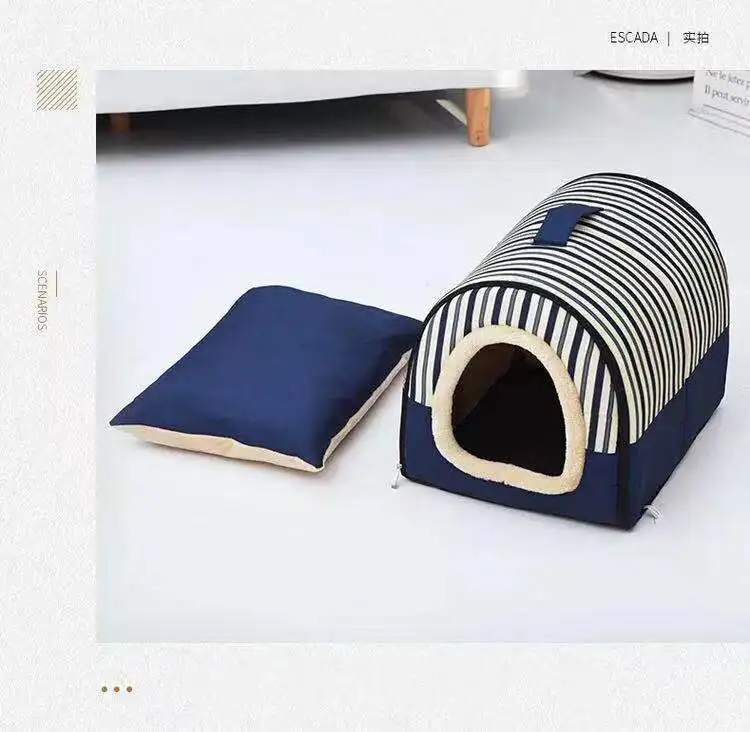 Blue-stripe Кровать для собак Pet теплый дом собаки удобные питомник коврик для питомцев щенком, Одежда высшего качества складной кошка спальная кровать - Цвет: Blue-stripe