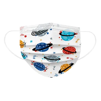 

50Pcs Face Mask Anti-pollution Facial Masks 3 Layers Non-woven Filter Colorful Planet Print Mouth Face Masks Earloop Masks F715