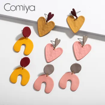 

Comiya Drop Earrings For Women Fashion Gold Color Zinc Alloy Heart Pendant Brincos Geometric Long Drop Earring Mujer Jewelry