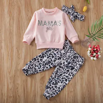 

0-24 Months Newborn Baby Girl Leopard Print Sweatshirt Tops Pants Leggings Headband Baby Girls Outfit Spring Autumn Clothes Set