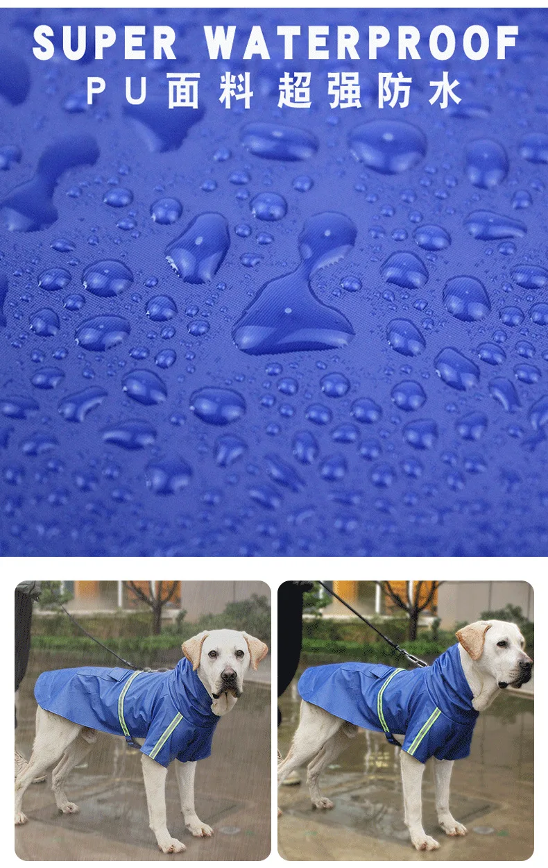 Large Dog Raincoat Clothes Waterproof Rain Jumpsuit for Big Medium Small Dogs Golden Retriever Outdoor Pet Clothing Coat