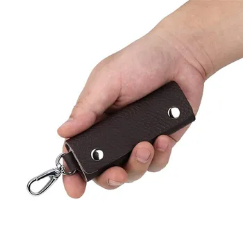 

Leather Double Snap Key Holder Key Ring Organizer Accessories Handmade Convenient Portable Simple Solid Color Key Holder