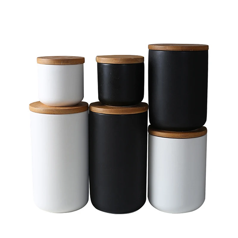 260ML 800ML 1000ML Ceramic Storage Tank Sealed Coffee Storage Bottle With Wood Lid Spice Jar Container Tea Pot Grain Organizer