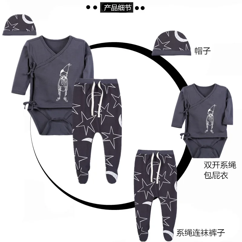 Новые продукты лето младенческой набор 3 месяцев ребенок чистый хлопок Onesie эластичность baojiaobu ку Мода шляпа трехсекционный набор