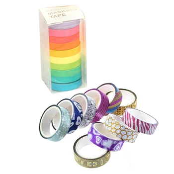 

HOT-10X DIY Self Adhesive Glitter Washi Masking Tape Sticker 15mmx & 10x Washi Tape DIY Rainbow Sticker Masking Paper