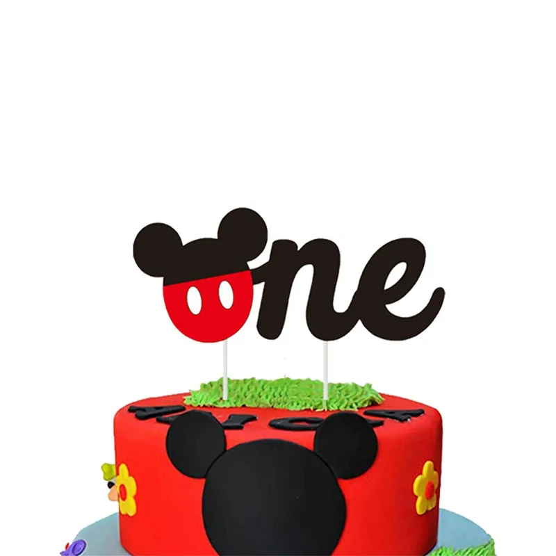 Красный набор шаров Микки Маус с днем рождения, украшение для детей, для мальчиков, сувениры, топпер для торта, баннер, Детские вечерние принадлежности - Цвет: ONE Cake topper