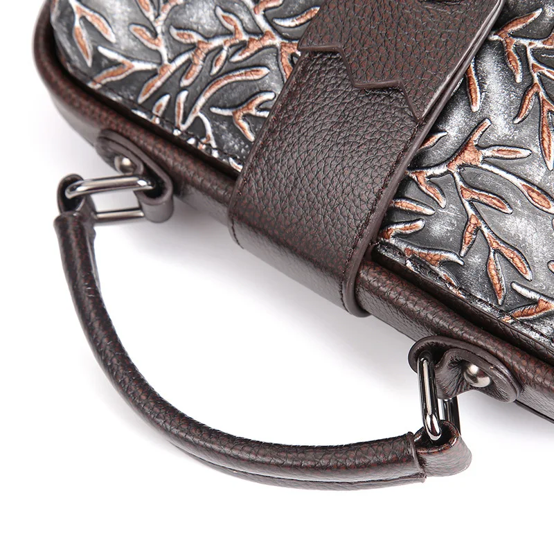 

New Style Genuine Leather Retro Handbag Cowhide Origional Simple Embossed Rub Color Shoulder Bag/ Hand Bag Combination Bag
