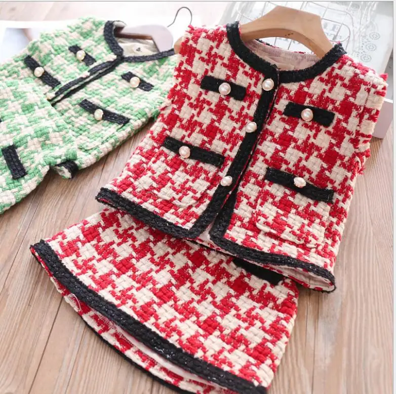 

2019 Baby Girls Fall Elegant Plaids Sets, Top + Skirts 5 sets/lot, Wholesale, Free Shipping