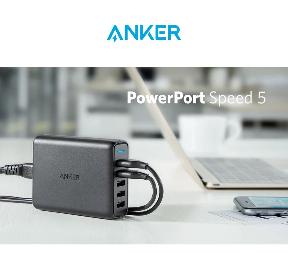 Anker Quick Charge 63W EU USB Wall Charger PowerIQ PowerPort Speed 5 for iPhone fast wall charger iPad for iphone 12 for xiaomi 65 watt usb c charger