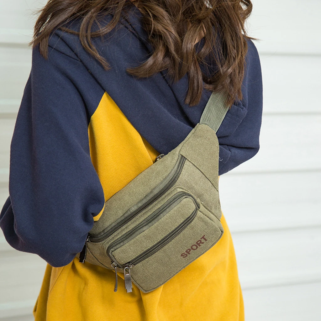 Canvas Waist Bag Unisex Neutral Outdoor Zipper Chest Bag Street Sport Fanny Pack Girl Boy Waist Belt Bags Fashion Phone 819