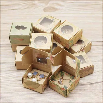 

50set Vintage kraft gifts package box christmas box with window DIy Thank you marbling design necklace earring ring package box