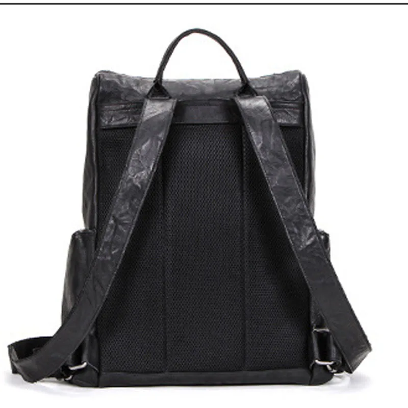 Simple Black Backpack Men Genuine leather Business Bags for Men High Quality Laptop Backpack Male Shool Bags in black color