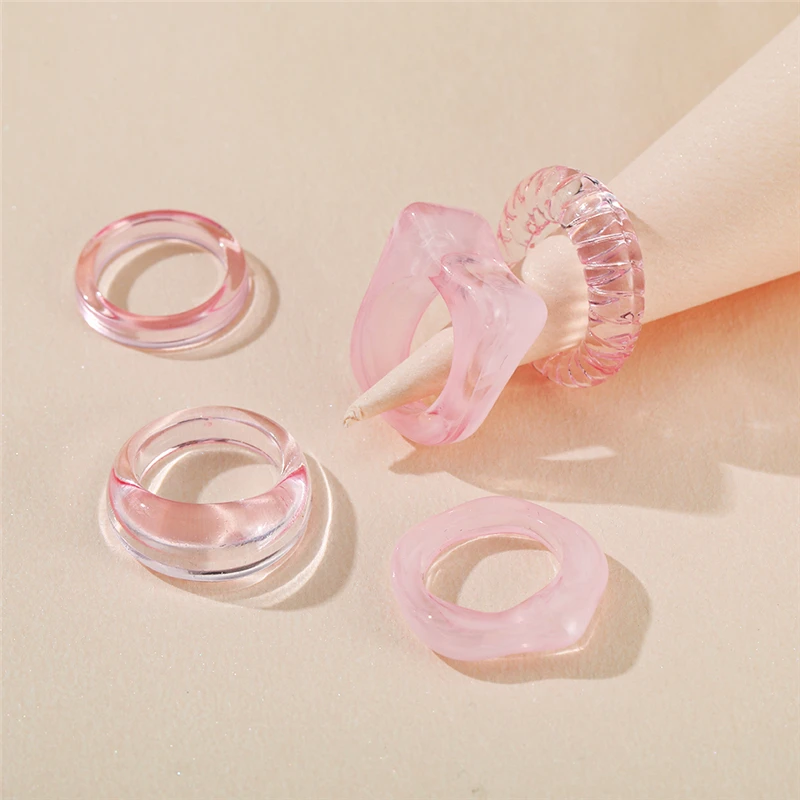 17KM Korean Colorful Transparent Resin Acrylic Rings Set for Women Trendy Geometric Square Round Ring Wedding Jewelry