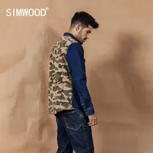 Мужская джинсовая рубашка SIMWOOD, камуфлированная рубашка составного кроя с вставками контрастного цвета, хлопковая рубашка в стиле хип-хоп и милитари, новая модель 190460 на осень и зиму