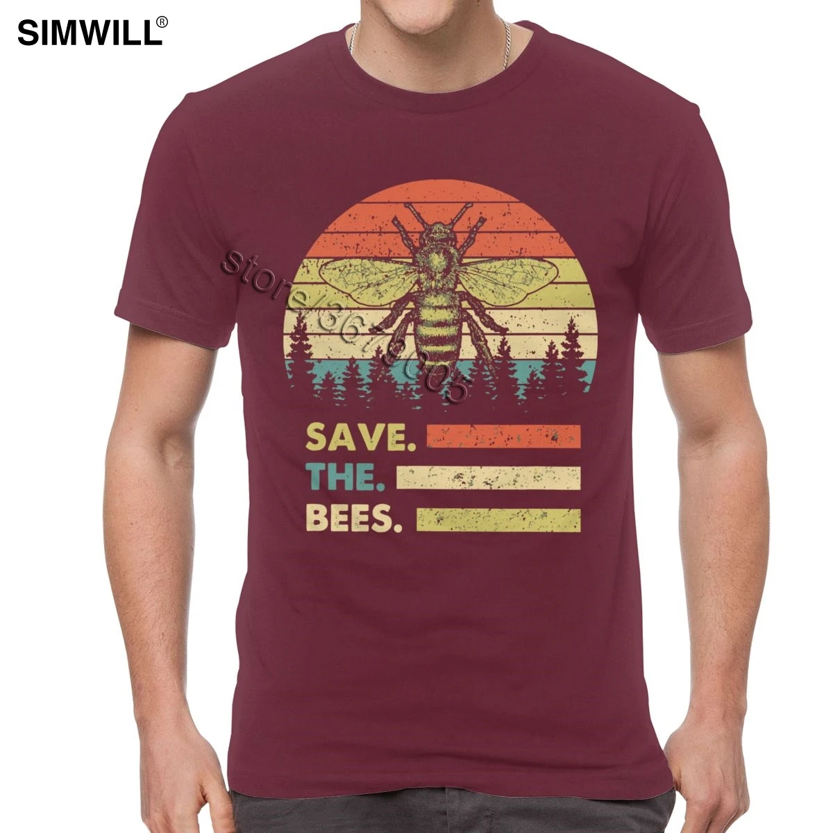 Urban vintage Save The Bee, Мужская футболка, хлопок, пчелиный хранитель, футболки, короткий рукав, летняя футболка, проблемная, с графическим принтом, футболка «honey» - Цвет: Бургундия
