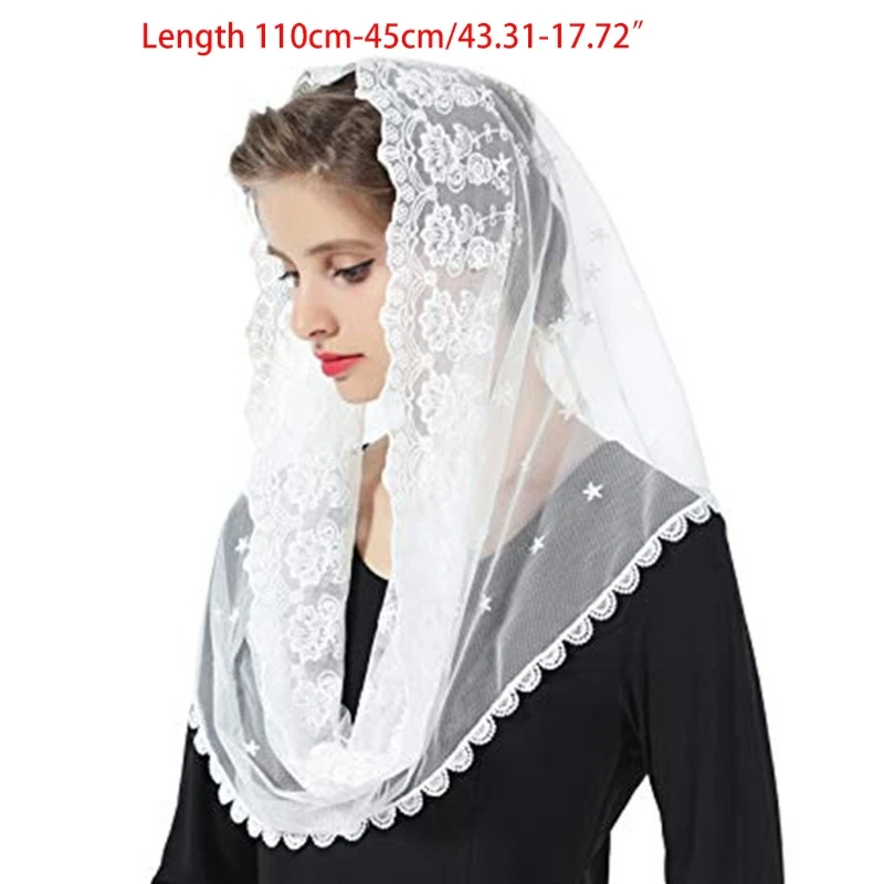 Muslim Floral Lace Veil Scarf Wedding Bride Chapel Head Covering Wrap Latin Mass Mantilla Catholic Hijab
