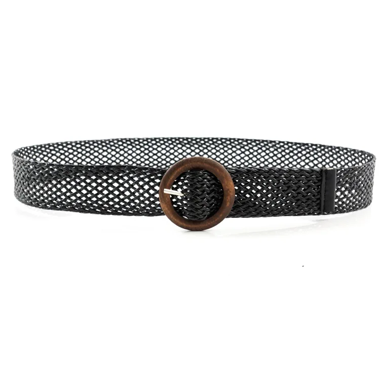 New Vintage Knitted Wax Rope Wooden Bead Waist Rope Women Smooth Buckle Belt Woman Woven Female Hand-Beaded Braided Belt BZ61