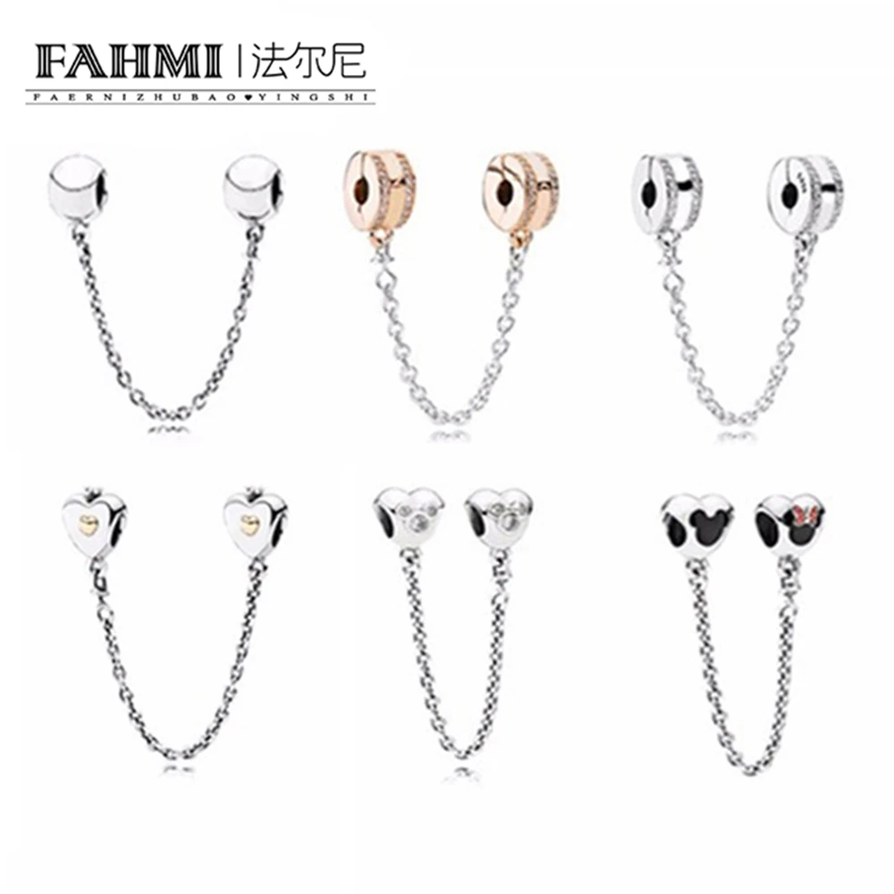 

2019 Genuine 925 Sterling Heart-shapedClear CZ Security Chain of Pearls Charm Fit Original Bracelet Jewelry Safety Chains