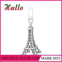 Твердые 925 стерлингового серебра Эйфелева башня DIY бусина-подвеска Подвески подходят бренд браслеты и ювелирные изделия