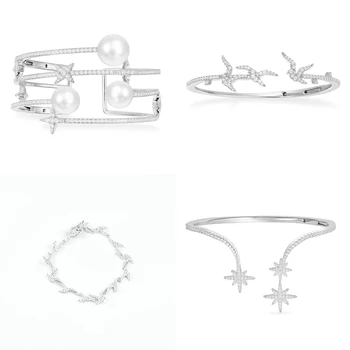 

2020 New Silver White Zircon Three Pearl Star Swallow Three Meteor Women's Fashion Bracelet Holiday Romantic Gift Recommendation
