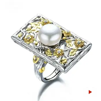 

Baroque style S925 Sterling simple shell Iregular Ring Big Freshwater Pearl Ring for mom women lady girl