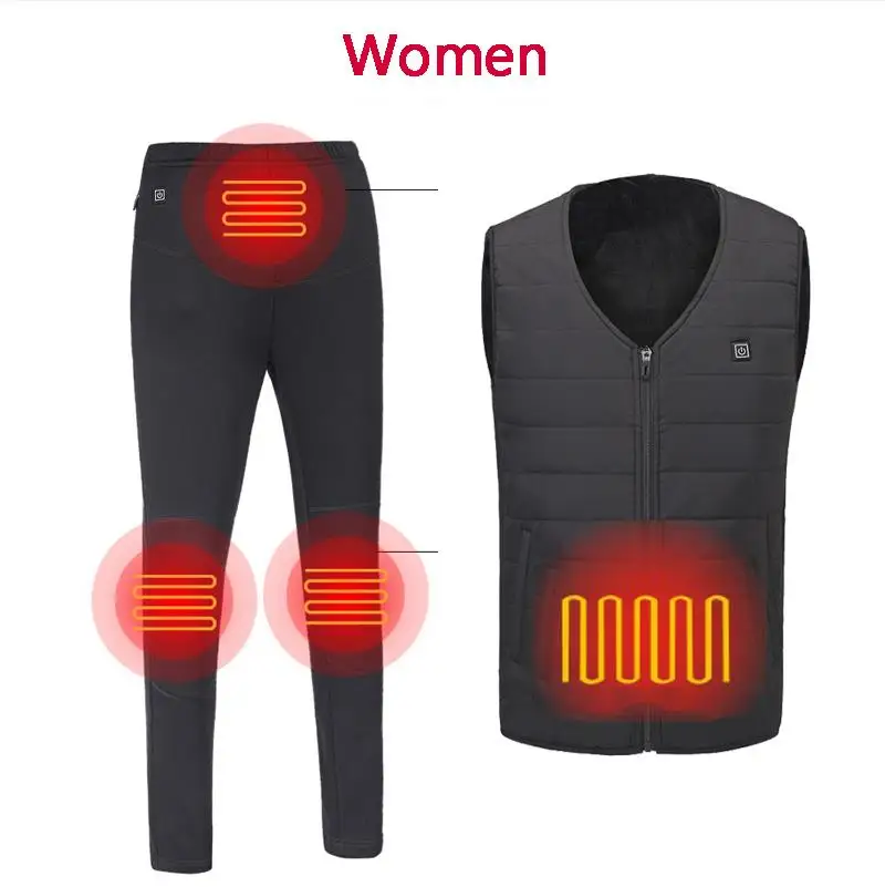 Мужская и женская уличная USB Инфракрасная нагревательная жилетка куртка+ штаны с подогревом наборы женская зимняя гибкая электрическая тепловая одежда S-5XL - Цвет: women set