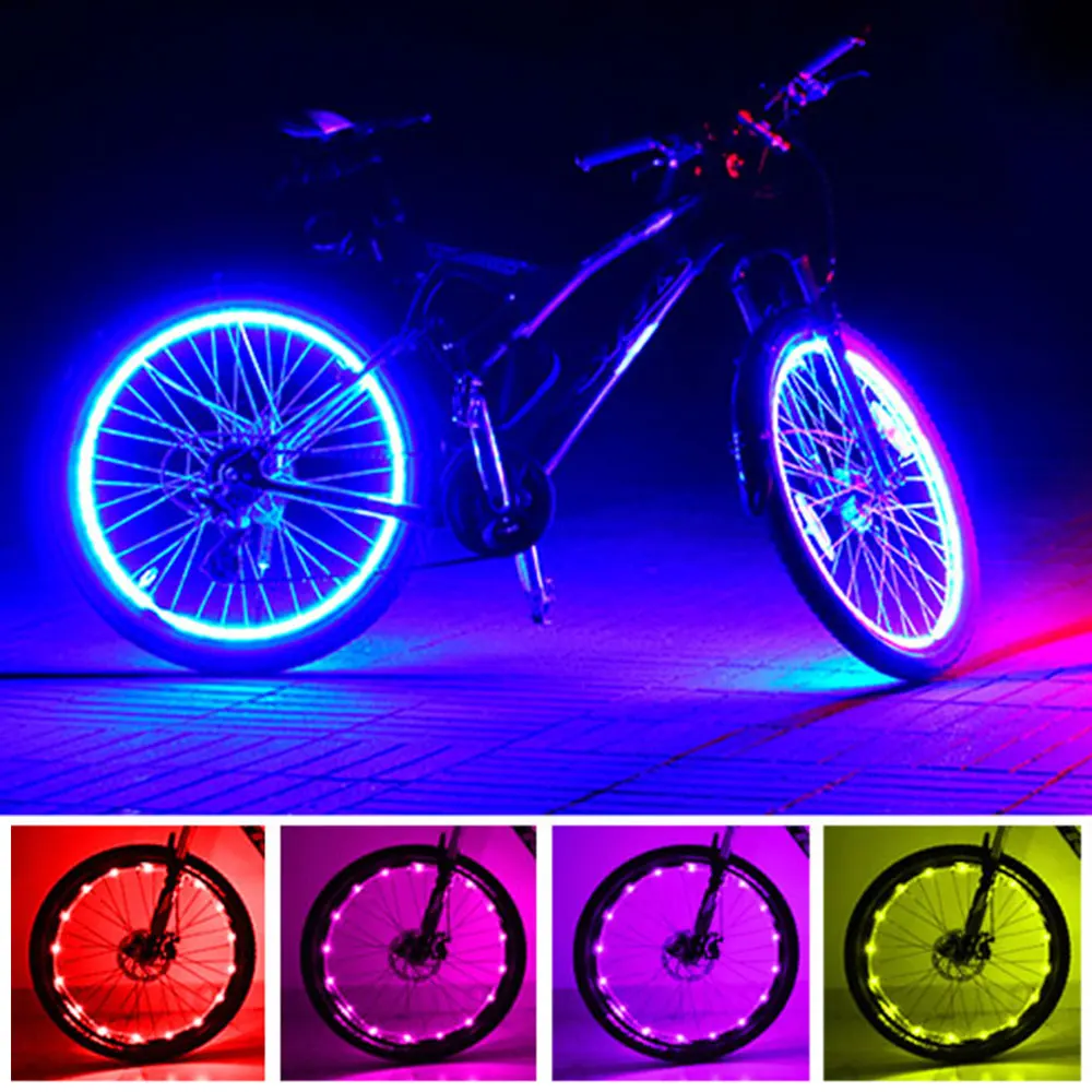 HugeAuto 2 Pcs 14 LED Bike Wheel Lights-Waterproof Bright Bicycle Tire Lights Strip 100% Brighter and Visible from All Angles,Safety and Style with Batteries,CE Certification 
