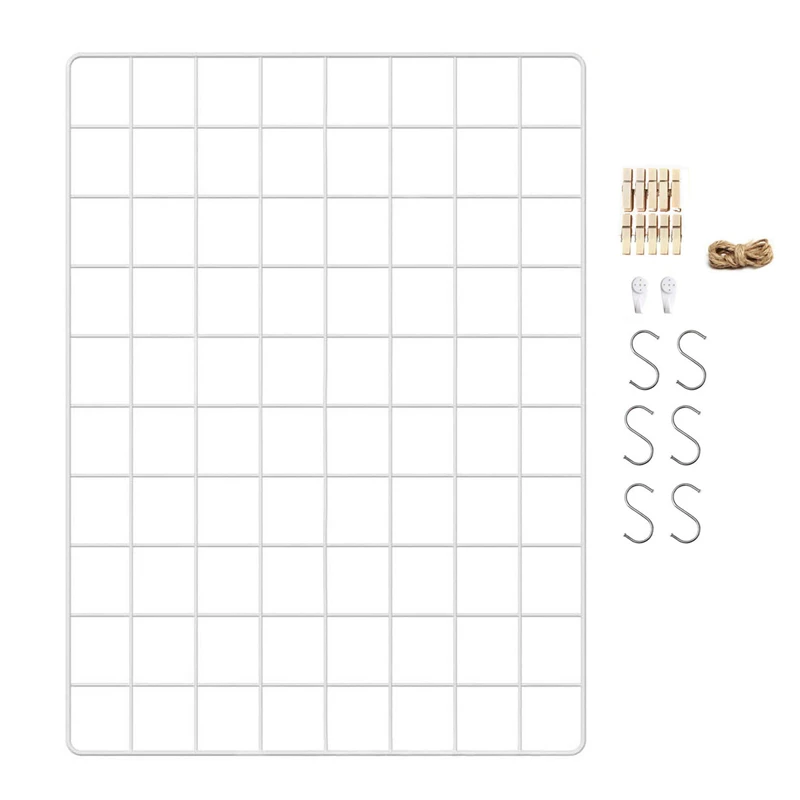 Grid Panel, Photo Wall Display,Mesh Wall Decor, Multifunctional Hanging Picture Wall, DIY Art Display, with S-Shaped Hooks, Clip