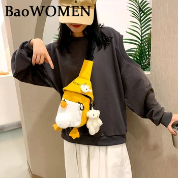 

BaoWomen Cartoon Printed Hip Hop Canvas Bag Student Shoulder Bag Women Simple Small Flap Crossbody Bag Cute Phone Bag Purse